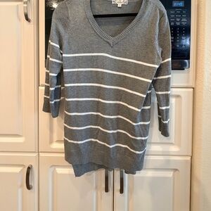 Pink Republic Gray and White Striped V-Neck Sweater